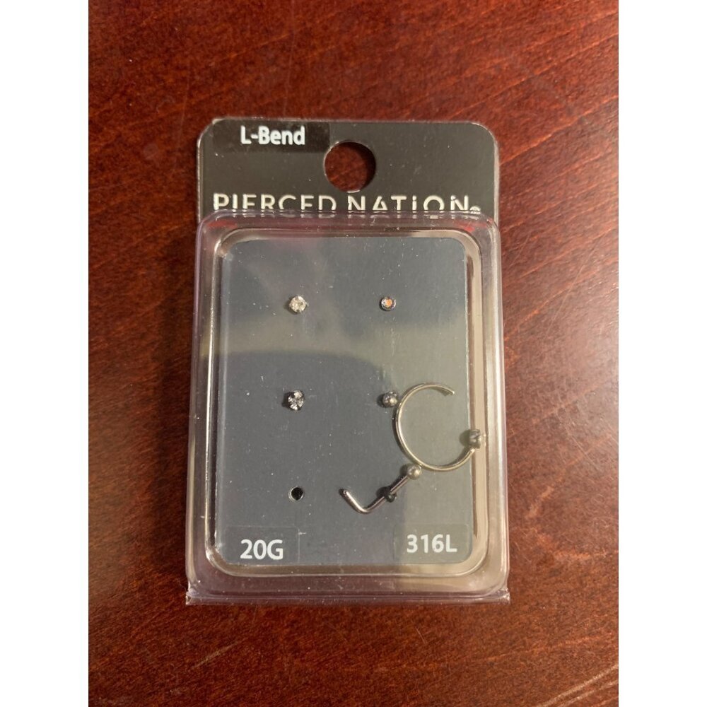 Spencer's Pierced Nation L Bend 6 Pack 20G 316L Stud Piercings Grunge Y2K Casual